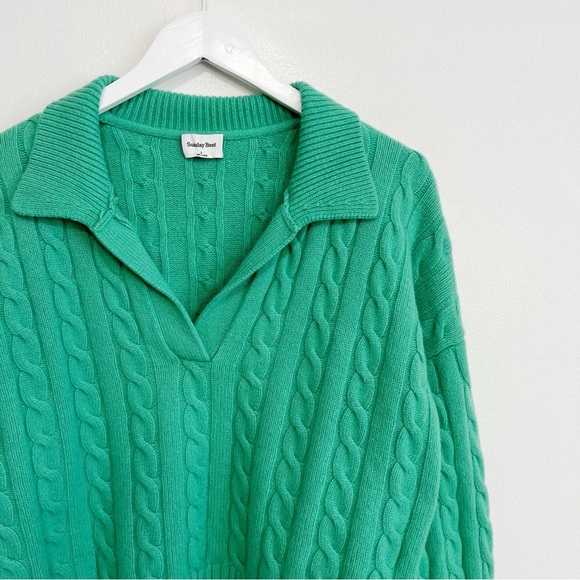 BOGO! Aritzia Sunday Best Lottie Cable Knit Polo Sweater Green Large - Picture 3 of 7